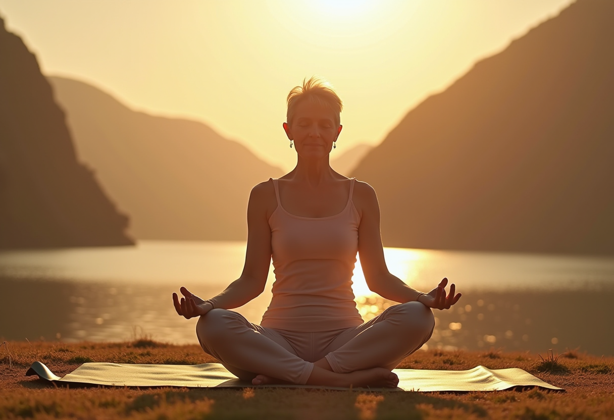 Група възрастни хора практикуват йога на открито